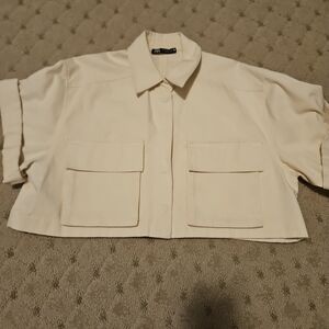 Cream Short Sleeve Button-Up Jacket